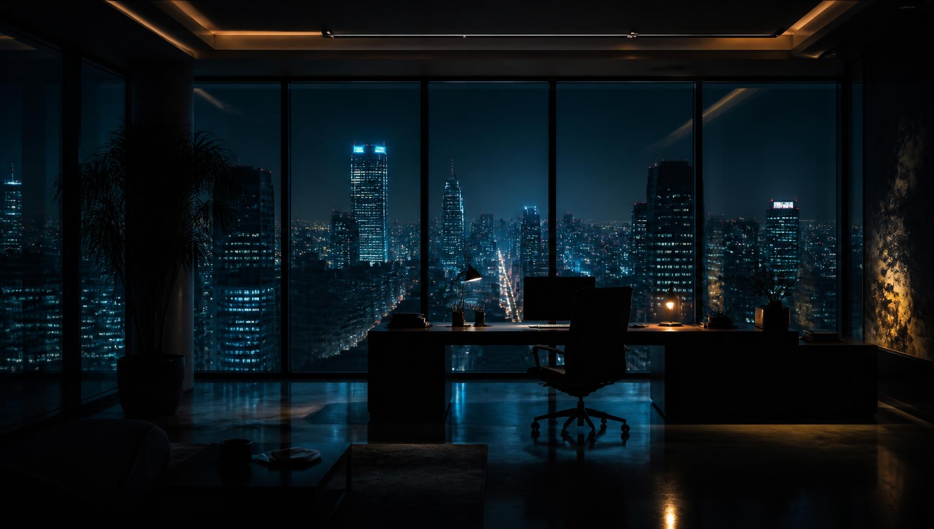 Night view from a high-rise office over the city